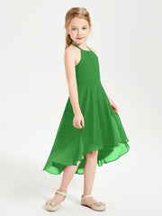Trendy Tea Length Junior Bridesmaid Dresses Asymmetrical Skirt Green