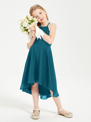 Trendy Tea Length Junior Bridesmaid Dresses Asymmetrical Skirt Ink Blue