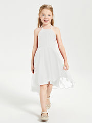 Trendy Tea Length Junior Bridesmaid Dresses Asymmetrical Skirt Ivory