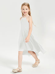 Trendy Tea Length Junior Bridesmaid Dresses Asymmetrical Skirt Ivory