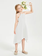 Trendy Tea Length Junior Bridesmaid Dresses Asymmetrical Skirt Ivory