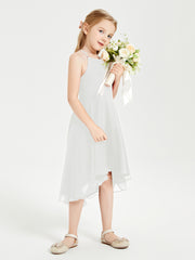 Trendy Tea Length Junior Bridesmaid Dresses Asymmetrical Skirt Ivory