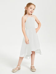 Trendy Tea Length Junior Bridesmaid Dresses Asymmetrical Skirt Ivory