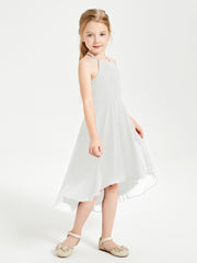 Trendy Tea Length Junior Bridesmaid Dresses Asymmetrical Skirt Ivory