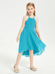 Trendy Tea Length Junior Bridesmaid Dresses Asymmetrical Skirt Jade