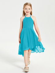 Trendy Tea Length Junior Bridesmaid Dresses Asymmetrical Skirt Jade
