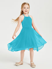 Trendy Tea Length Junior Bridesmaid Dresses Asymmetrical Skirt Jade