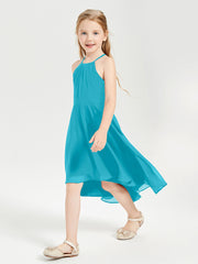 Trendy Tea Length Junior Bridesmaid Dresses Asymmetrical Skirt Jade