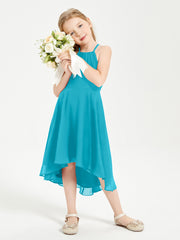 Trendy Tea Length Junior Bridesmaid Dresses Asymmetrical Skirt Jade