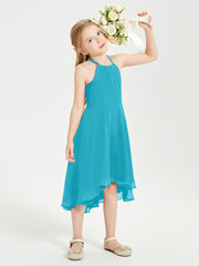 Trendy Tea Length Junior Bridesmaid Dresses Asymmetrical Skirt Jade