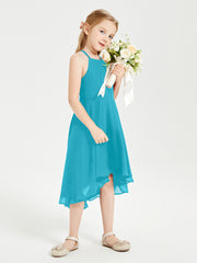 Trendy Tea Length Junior Bridesmaid Dresses Asymmetrical Skirt Jade