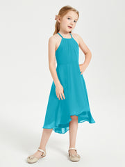 Trendy Tea Length Junior Bridesmaid Dresses Asymmetrical Skirt Jade