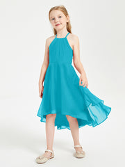 Trendy Tea Length Junior Bridesmaid Dresses Asymmetrical Skirt Jade