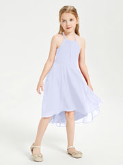 Trendy Tea Length Junior Bridesmaid Dresses Asymmetrical Skirt Lavender