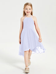 Trendy Tea Length Junior Bridesmaid Dresses Asymmetrical Skirt Lavender