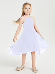 Trendy Tea Length Junior Bridesmaid Dresses Asymmetrical Skirt Lavender