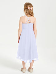 Trendy Tea Length Junior Bridesmaid Dresses Asymmetrical Skirt Lavender