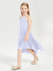 Trendy Tea Length Junior Bridesmaid Dresses Asymmetrical Skirt Lavender