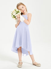 Trendy Tea Length Junior Bridesmaid Dresses Asymmetrical Skirt Lavender