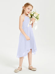 Trendy Tea Length Junior Bridesmaid Dresses Asymmetrical Skirt Lavender