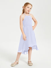Trendy Tea Length Junior Bridesmaid Dresses Asymmetrical Skirt Lavender