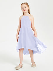 Trendy Tea Length Junior Bridesmaid Dresses Asymmetrical Skirt Lavender