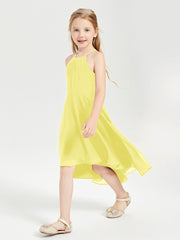 Trendy Tea Length Junior Bridesmaid Dresses Asymmetrical Skirt Lemon