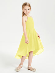 Trendy Tea Length Junior Bridesmaid Dresses Asymmetrical Skirt Lemon