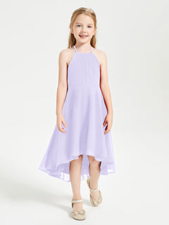 Trendy Tea Length Junior Bridesmaid Dresses Asymmetrical Skirt Lilac