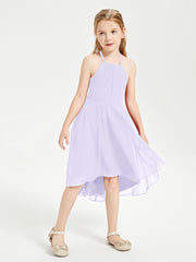 Trendy Tea Length Junior Bridesmaid Dresses Asymmetrical Skirt Lilac
