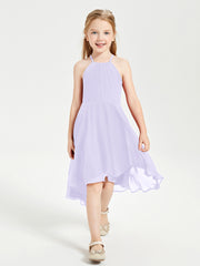Trendy Tea Length Junior Bridesmaid Dresses Asymmetrical Skirt Lilac