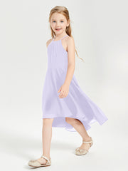 Trendy Tea Length Junior Bridesmaid Dresses Asymmetrical Skirt Lilac