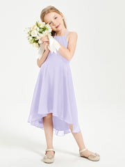 Trendy Tea Length Junior Bridesmaid Dresses Asymmetrical Skirt Lilac