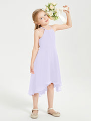 Trendy Tea Length Junior Bridesmaid Dresses Asymmetrical Skirt Lilac