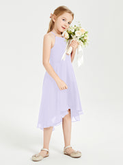 Trendy Tea Length Junior Bridesmaid Dresses Asymmetrical Skirt Lilac