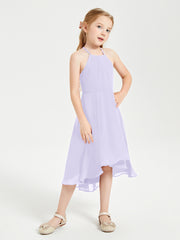 Trendy Tea Length Junior Bridesmaid Dresses Asymmetrical Skirt Lilac