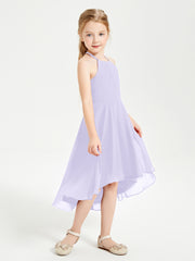 Trendy Tea Length Junior Bridesmaid Dresses Asymmetrical Skirt Lilac