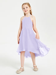 Trendy Tea Length Junior Bridesmaid Dresses Asymmetrical Skirt Lilac