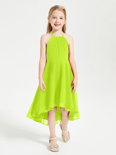 Trendy Tea Length Junior Bridesmaid Dresses Asymmetrical Skirt Lime Green