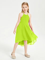 Trendy Tea Length Junior Bridesmaid Dresses Asymmetrical Skirt Lime Green