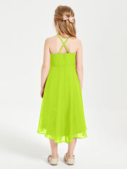 Trendy Tea Length Junior Bridesmaid Dresses Asymmetrical Skirt Lime Green