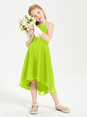 Trendy Tea Length Junior Bridesmaid Dresses Asymmetrical Skirt Lime Green