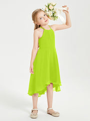 Trendy Tea Length Junior Bridesmaid Dresses Asymmetrical Skirt Lime Green
