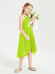 Trendy Tea Length Junior Bridesmaid Dresses Asymmetrical Skirt Lime Green