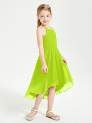 Trendy Tea Length Junior Bridesmaid Dresses Asymmetrical Skirt Lime Green