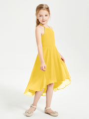 Trendy Tea Length Junior Bridesmaid Dresses Asymmetrical Skirt Marigold