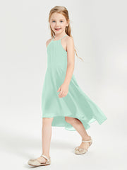Trendy Tea Length Junior Bridesmaid Dresses Asymmetrical Skirt Mint Green
