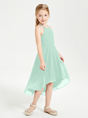 Trendy Tea Length Junior Bridesmaid Dresses Asymmetrical Skirt Mint Green