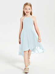 Trendy Tea Length Junior Bridesmaid Dresses Asymmetrical Skirt Mist