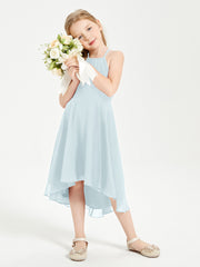 Trendy Tea Length Junior Bridesmaid Dresses Asymmetrical Skirt Mist